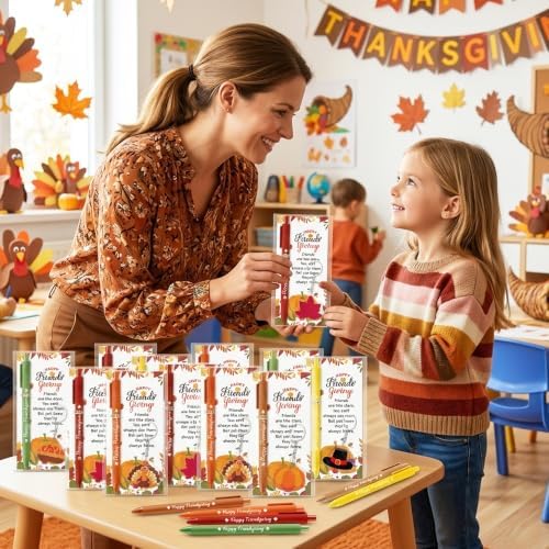ANGOLIO Friendsgiving Party Favors Bulk, 30 Sets Fall Thanksgiving Gifts | Thank You Gift Set Include Ballpoint Pens Bookmarks Keychains, Friends Coworkers Students Party Supplies, Classroom Rewards
