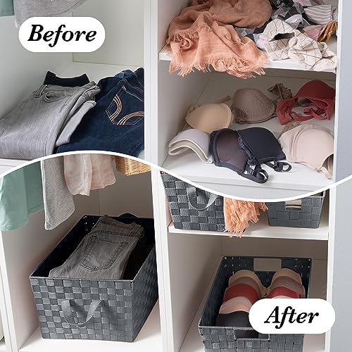 Simplify Large Woven Strap Tote | Decorative Storage Basket | 2 Handles | Organization | Closet | Bedroom | Bathroom | Nursery | Accessories | Toys | Gifts | 1 Pack | Grey