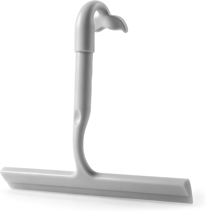 Shower Squeegee for Glass Doors, 8-Inch Silicone, Fishtail Type Hook, Grey | One-piece Silicone, Fishtail Hook, Non-slip Grip and Quiet Glide for Shower Glass, Tile, Mirrors, Windows and Car Glass