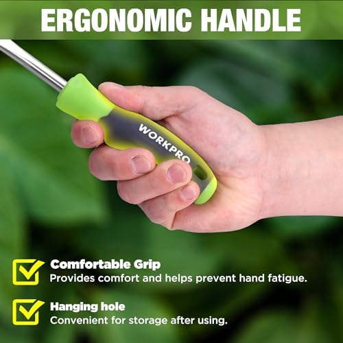 WORKPRO Crack Weeder, 12.5" Stainless Steel Crevice Weeding Tool | Soft PP+TPR Handle, L-Shaped Side-Walk Weed Removal Scraper, for Garden Lawn Yard Patio Terrace Paving