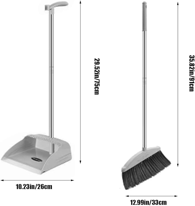 Broom and Dustpan Set for Home Indoor 180 Rotatable Broom with Dustpan Combo Set for Office Home Kitchen Lobby Floor Cleaning Broom Dustpan for Indoor & Outdoor Sweeping (Gray)