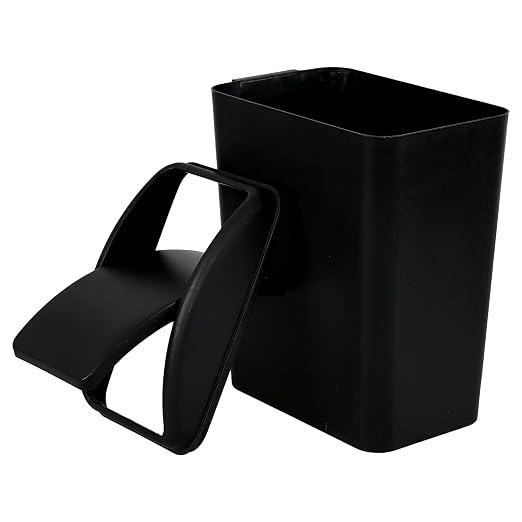 4 Gallon/16L Plastic Swing Lid Garbage Bin, Black Slim Trash Can | Swing Top, For Home Office Dorm