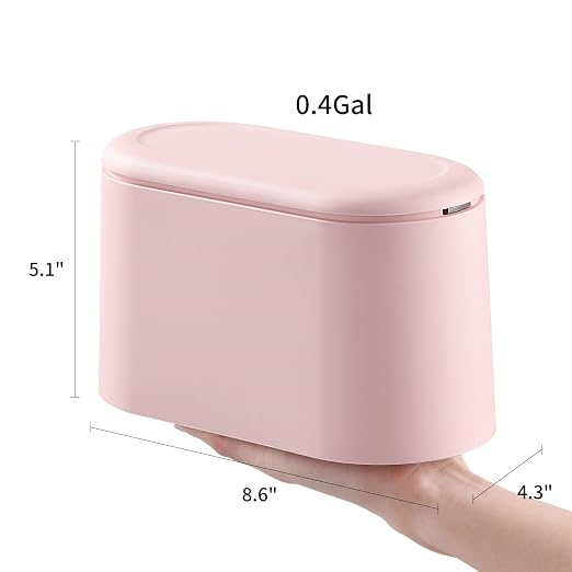SUBEKYU Mini Trash Can with Lid,Small Desktop Trash Can,Pink 0.5 Gal | Countertop Mini Garbage Cans,Small Garbage Can for Office, Tiny Wastebasket for Desktop