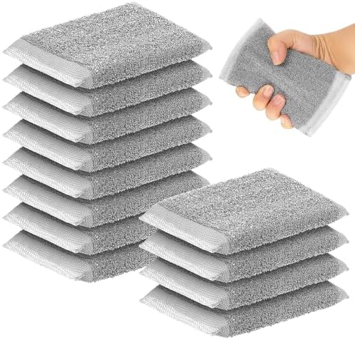 Thyle 12 Pack Steel Wool Scrubber Kitchen Sponges, Heavy Duty Non Scratch Metal Sponges, Reusable Cleaning Scrub Pads for Dishes, Pots, Pans, Sink and Tough Hard Stains (Gray)