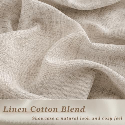 Linen Textured Curtains 63 Inch Length Semi Sheer Linen Small Drapes | Light Filtering Privacy Curtain Rod Pocket Hook Belt 63 Inches Long 2 Panels for Farmhouse Kitchen Bedroom Apartment