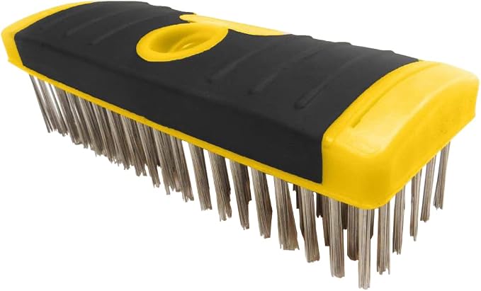 ALLWAY SB619/SS Stainless Steel Wire Scrub Brush Block | Soft-Grip, Threaded Pole Socket, Rust and Other Harsh Finishes