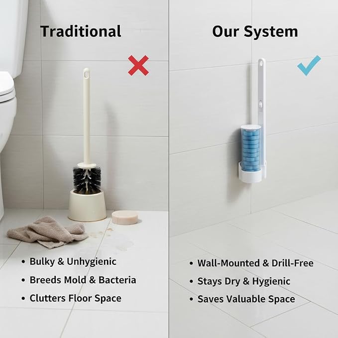 96 PCS Disposable Toilet Brush Refill Heads for Homes with Multiple Toilets, Bulk Replacement Heads for Matching Toilet Brush Handles, Long-Lasting Toilet Bowl Cleaning Refills, Handle Not Included