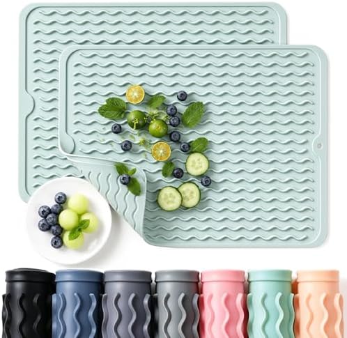 2 Pack Caketime Silicone Dish Drying Mat for Kitchen Counter Baking Cooking Grilling Tools Coffee Must Haves Household Dining Finds Dryer Work Place Covers Rubber Rug Extra Large 18"x16" Green