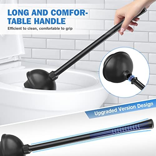 Toilet Plunger and Brush with Holder, Bowl Brush and Heavy Duty Toilet Plunger Set for 5.7-inch Toilet Drain, 2-in-1 Bathroom Cleaning Combo with Modern Caddy Stand (Black)