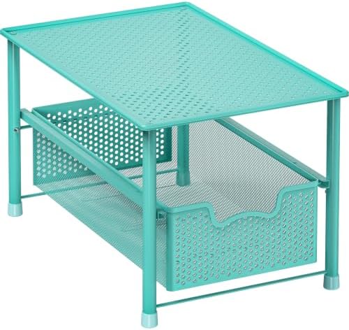 Simple Houseware Stackable Under Sink Sliding Basket Drawer, Turquoise | Perforated Free Standing Organizer, Kitchen/Pantry/Cabinet/Counter