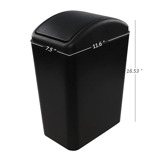 Vababa 3-Pack 4.5 Gallon Garbage Can, Trash Can with Swing Lid, Black | Swing Top Lid, Side Handle, Compact Slim Rectangular Shape, Ideal for Bedroom, Bathroom & Office Daily Waste Disposal