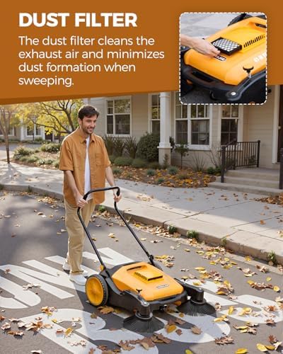 Walk-Behind Manual Industrial Floor Sweeper, 41" Sweeping Width | Non-Electric Hand Push Sweeper, 14.5-Gallon Waste Container, Versatile, Low Noise, 45000 SqFt/Hr, for Factory Warehouse
