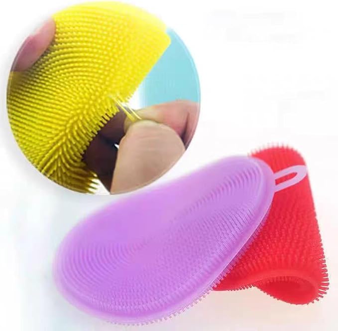 Silicone Dish Scrubber, 12 Count Silicone Sponge Dish Brush, Food Grade BPA Free Reusable Rubber Sponges Dishwasher Safe and Dry Fast, for Kitchen Dish Dishes Fruits Vegetables Washing and Cleaning.