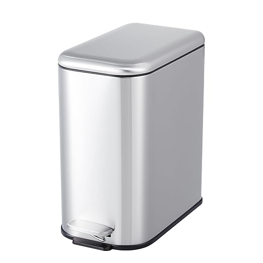 3.2 Gallon/12L Stainless Steel Step Trash Can, Soft Close Pedal Garbage Bin with Detachable Inner Bucket,Fingerprint Resistant,Dual-Use Waste & Recycling Container for Home Kitchen, Bathroom and Offic