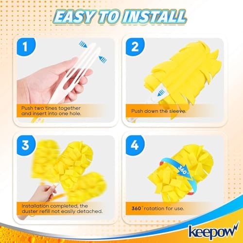 KEEPOW 12 Pack Refills Compatible with Swiffer Ext Handle, 360 Heavy Duty | Reusable 360 Degree Microfiber Fleece Duster Refills for Home Cleaning, Compatible with Swiffer Extended Handle, 12 Pack