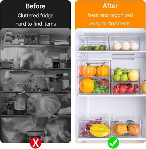 12 Pack Refrigerator Organizer Bins | 3 Sizes Stackable Clear Pantry Storage with Handles for Fridge, Freezer, Shelves, Drawer, Snack Organizer for Home & Kitchen