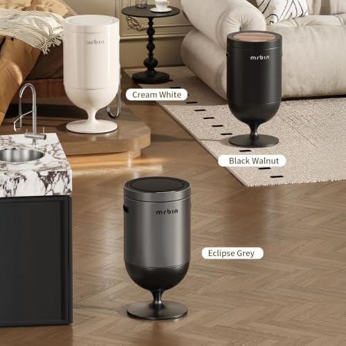 MRBIN Metal Motion Sensor Trash Can with Lid, 5.3 Gallon Wine Glass Shaped Automatic Waste Basket Touchless, Smart Round Tall Garbage with High Leg for Office, Bedroom, Kitchen, Black