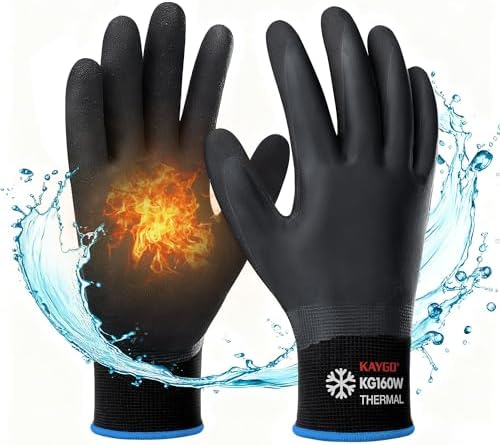 KAYGO Winter Work Gloves, Non-Slip Thermal Latex Coated | Warm & Lightweight, Excellent Grip for Freezer, Gardening, Cleaning, Washing Car,for Men & Women