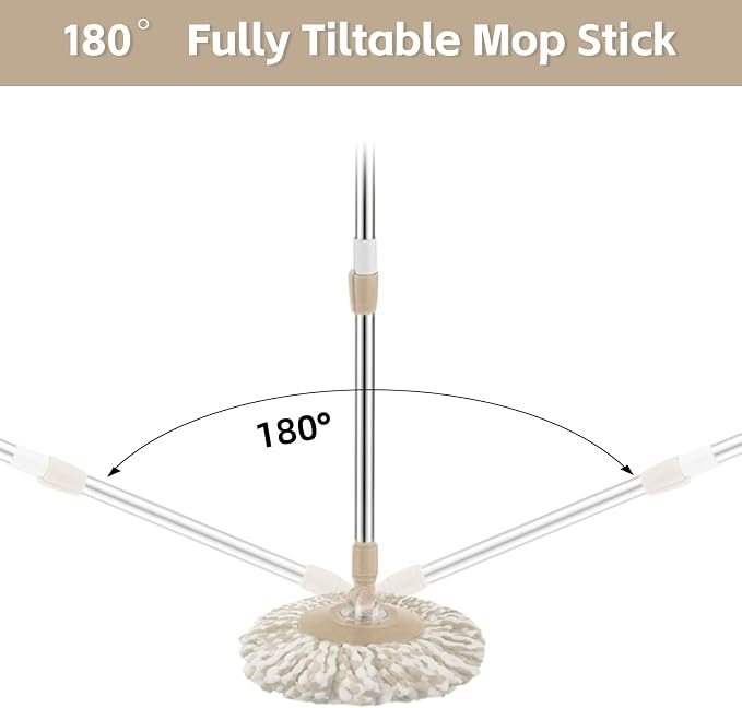 Spin Mop Replacement Handle, 47.6-inch 360 Degrees Rotating Telescopic Replacement Mop Stick with Robust Reinforced Plastic Disc for Spin Mop Bucket Cleaning System (Plastic Disc,Khaki)