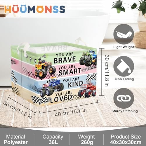 Cars Laundry Hamper Cartoon Vehicle Large Storage Basket Collapsible Parents Organizer Boy Toy Clothes Bins for Bedroom, Bathroom, Monster Truck, 36L