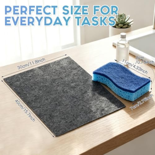 Sawysine 6 Pack Microfiber Cloths with 4 Sponges, Wood Pulp, Gray & Blue | Thickened 11.8x15.7 Inch Towels, Lint Free Streak Free, Heavy Duty for Kitchen Glass Car, Reusable Absorbent
