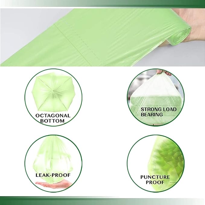 Biodegradable Small Trash Bags, 2.6 Gallon 5 Rolls/100 Count, Green | Extra Thick Garbage Bags, Recycling & Degradable, for Kitchen Bathroom Office Car Pet Use. Eco-friendly Wastebasket Liners
