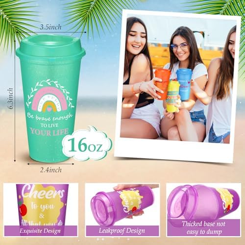 Skylety 24 Pack Employee Appreciation Cups with Lids 16 oz Plastic | Plastic Thank You Tumblers with Lids, Housekeeping Week, Staff Volunteer Coworker Team Teacher Gifts, Office School Supplies