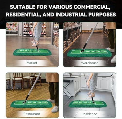 Commercial 48 Inch Dust Mop Head: Replacement Heavy Duty Sweeper and Janitorial Industrial Dust Mop Head for Floor Cleaning,Office,School,Restaurant,Hospital (Green - 48 Inch, 3 Pack)