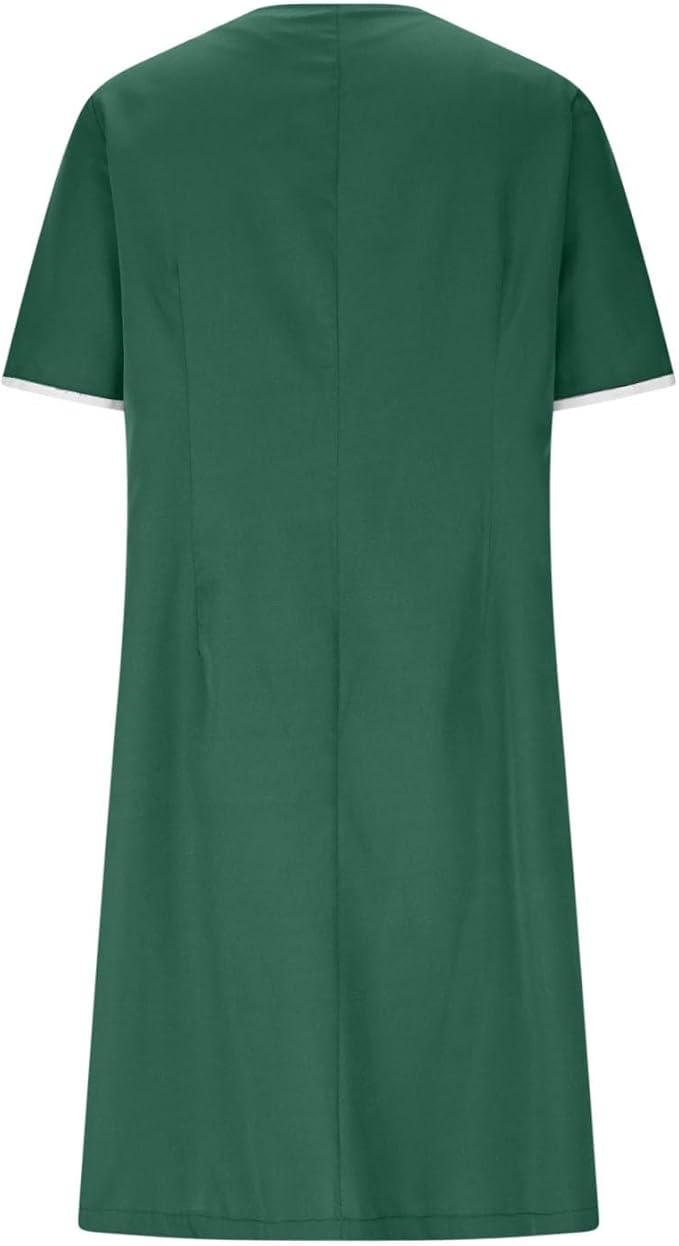 Scrubs Dress for Women - Button Front Nursing Workwear - Casual Housekeeping Dresses with Pockets