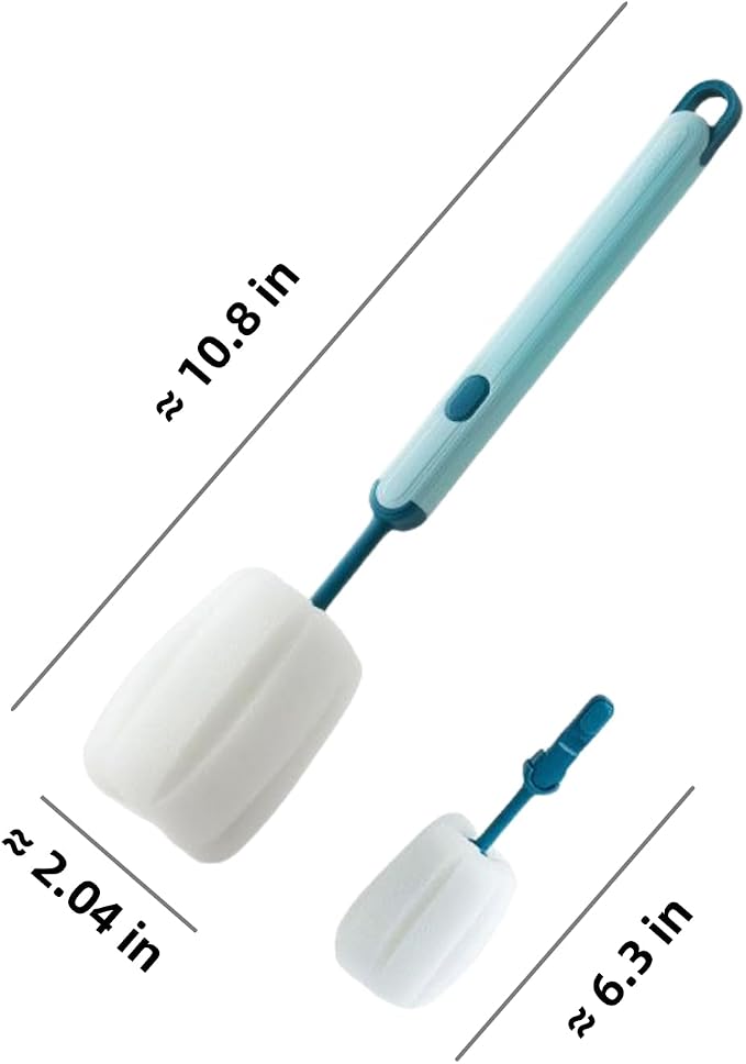 Bottle Brush Long Handle Cup Cleaner Brush Sponge Bottle Scrubber Detachable Handle Portable Sponge Cleaning Brush for Cups Wine Glasses Water Bottles Baby Bottles and Vacuum Flasks (Blue)