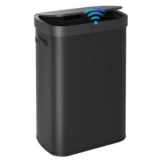 WLIVE 13 Gallon Trash Can, 50 Liter Large Capacity Motion Sensor Automatic Trash Cans Touchless with LED Indicator, Brushed Stainless Steel Finish Garbage Cans for Kitchen, Office, School, Black