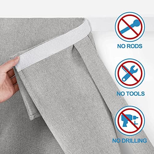 RYB HOME Linen Blended French Door Curtains, Self Adhesive Shades | Privacy, Room Darkening, Glass Door Window Curtains, for Kitchen Patio Sidelight Window, Tie Up, W34 x L80, Grey, 1 Panel