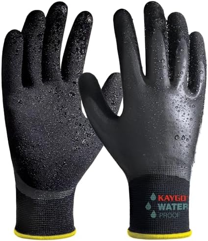 KAYGO Waterproof Work Gloves, Non-Slip Double Latex Coated, KG150 | Lightweight & Durable, Excellent Grip for Gardening, Construction, Fishing & Cleaning, for Men & Women