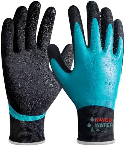 KAYGO Waterproof Work Gloves, Non-Slip Double Latex Coated, KG150 | Lightweight & Durable, Excellent Grip for Gardening, Construction, Fishing & Cleaning, for Men & Women