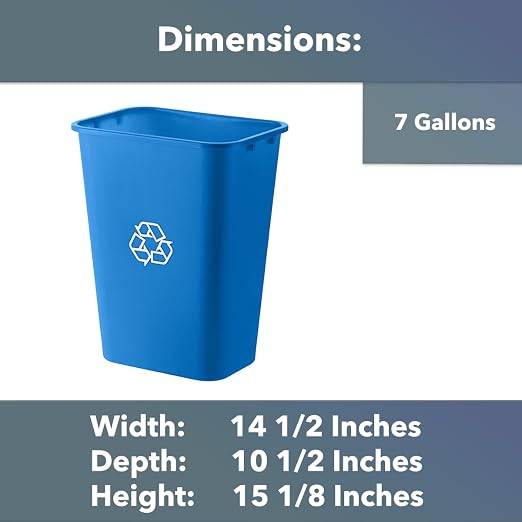 10 Pack, Recycle Wastebasket, 28 Qt. / 7 Gallon Rectangular Wastebasket / Trash Can Kit - Compact Recycling Bin, Slim Design for Business, Kitchen, Household, Workplace, and Dormitory - Black and Blue