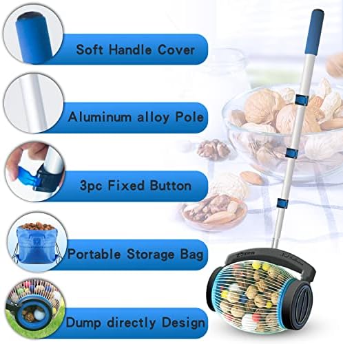 Zozen Nut Gatherer, Acorn Picker Upper, Side Opening Dump, 1 Gallon | Telescopic Handle, 3/8''-1''Objects Size, Nut Roller Apply Acorns, Pecans, Buckeyes, Hickory Nuts, Nerf Balls, Golf Balls