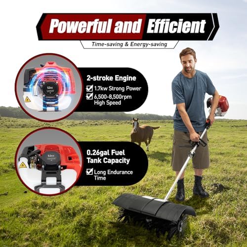 52CC 2.3HP 2 Stroke Gas Power Broom Handheld Sweeper, 1700W Walk Behind Sweeper Hand-Held Gas Power Garden Sweeper Artificial Grass Power Air-Cooled for Snow Broom Grass Driveway