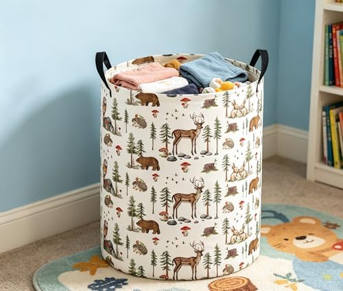 Baby Laundry Basket Baby Nursery Hamper Kids Laundry Basket Toy Storage Bin for Boys Room Decor Gift Baskets for Bedroom Bathroom(Woodland Animal)