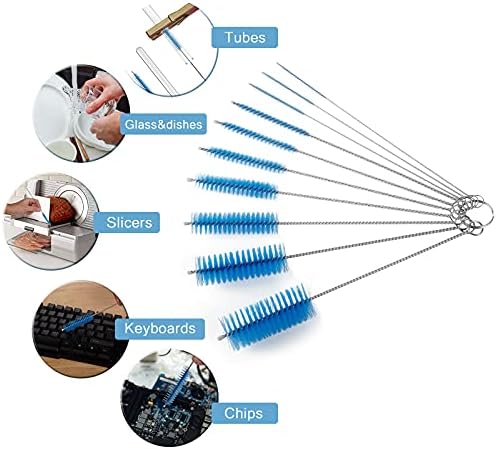 CiaraQ Bottle Cleaning Brushes, 8 Inch Nylon Tube Brush Set, Cleaner for Narrow Neck Bottles Cups with Hook, Set of 10pcs. (Pack of 2)