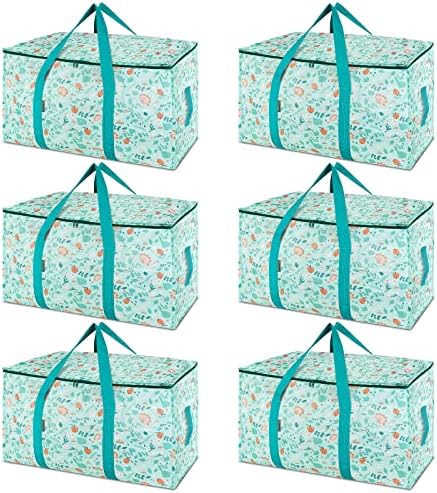 BALEINE 6-Pack Oversized Moving Bags with Reinforced Handles, Heavy-Duty Storage Tote for Clothes, Moving Supplies (Spring Stroll, 6-Pack)