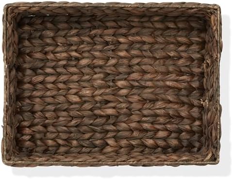 Casafield Set of 4 Water Hyacinth Pantry Baskets, 12-1/2" x 17" x 5", with Chalkboard Labels and Chalk Marker - Espresso, Woven Storage Bin Organizers for Kitchen Shelves