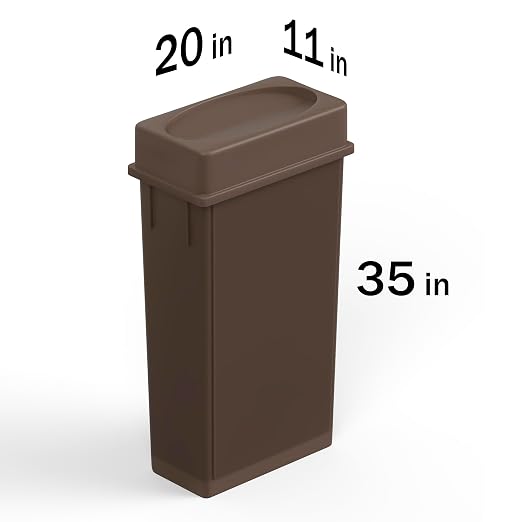 23 Gallon Brown Rectangular Slim Trash Can with Drop Shot Lid | Great for Home, Commercial, or Restaurant Use.