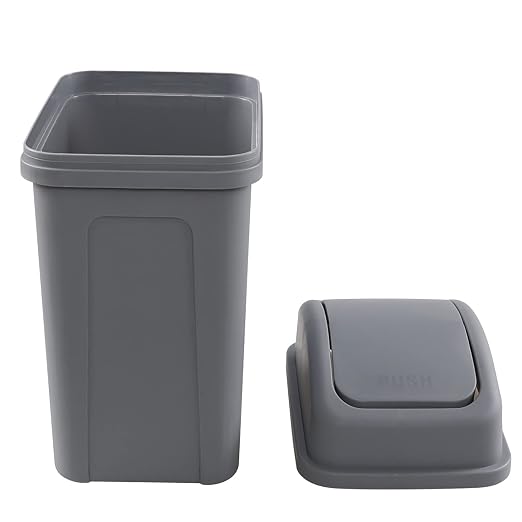 Idotry Plastic Swing Top Trash Can, Small Garbage Bin, 1.8 Gallon, Gray | Convenient Swing Top Lid, Space-Saving Slim Shape, Sturdy Thick Plastic, for bathroom, bedroom, living room