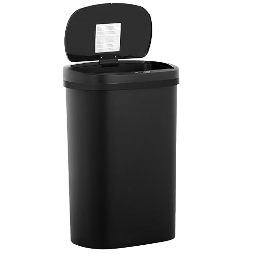 BestOffice | 13 Gallon Plastic Trash Can with Lid | Dark Black | Automatic Touchless Garbage Can | Odor Control | Modern Oval Design | Easy to Clean | For Kitchen, Bathroom, Office or Home