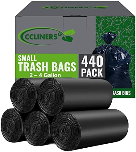 2-4 Gallon Small Black Trash Bags (440 Bags) Bathroom Garbage Bags Plastic Wastebasket Can Liners 2 Gallon 3 Gallon 4 Gallon Trash Bag for Home and Office Bins(440 Count)
