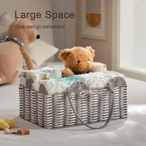 HBlife Large Baby Diaper Caddy, Paper Rope Storage Baskets Nursery Bin with Removable Divider, Portable Car Organizer for Diapers, Baby Shower Gifts, Newborn Essentials Must Haves