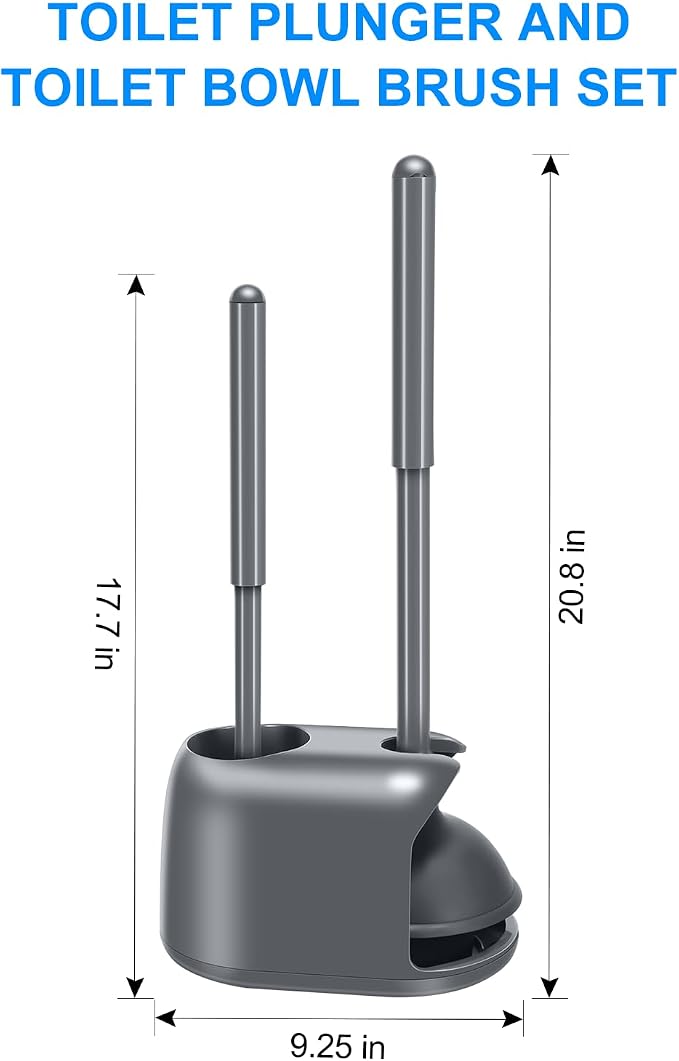SetSail 3 Packs Toilet Brush and Plunger Set for Bathroom Cleaning, Gray | Semi-Hidden Toilet Plungers Heavy Duty Toilet Bowl Brush and Holder for Bathroom Toilet Plunger and Brush Set with holder