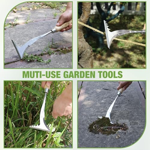 WORKPRO Crack Weeder, 13.5" Stainless Steel Weeding Tool, Wooden Handle | L-Shaped Sidewalk Weed Puller Spatula, for Garden Lawn Yard Patio Terrace Paving Garden Tool