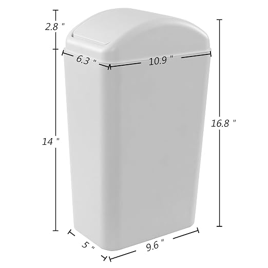 Farmoon 14L /3.5 Gallon Slim Trash Can, Modern Swing Lid Waste Paper Basket | Plastic Dustbin Waste Bin, Light Grey