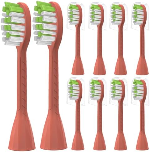 10 Pack Toothbrush Replacement Heads for Philips One Sonicare, Orange Red | Medium bristles, Aldult Tooth Brush Heads Refill